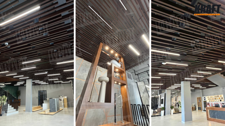 KRAFT Linear Strip Ceilings in a Sanitary Ware Market Space